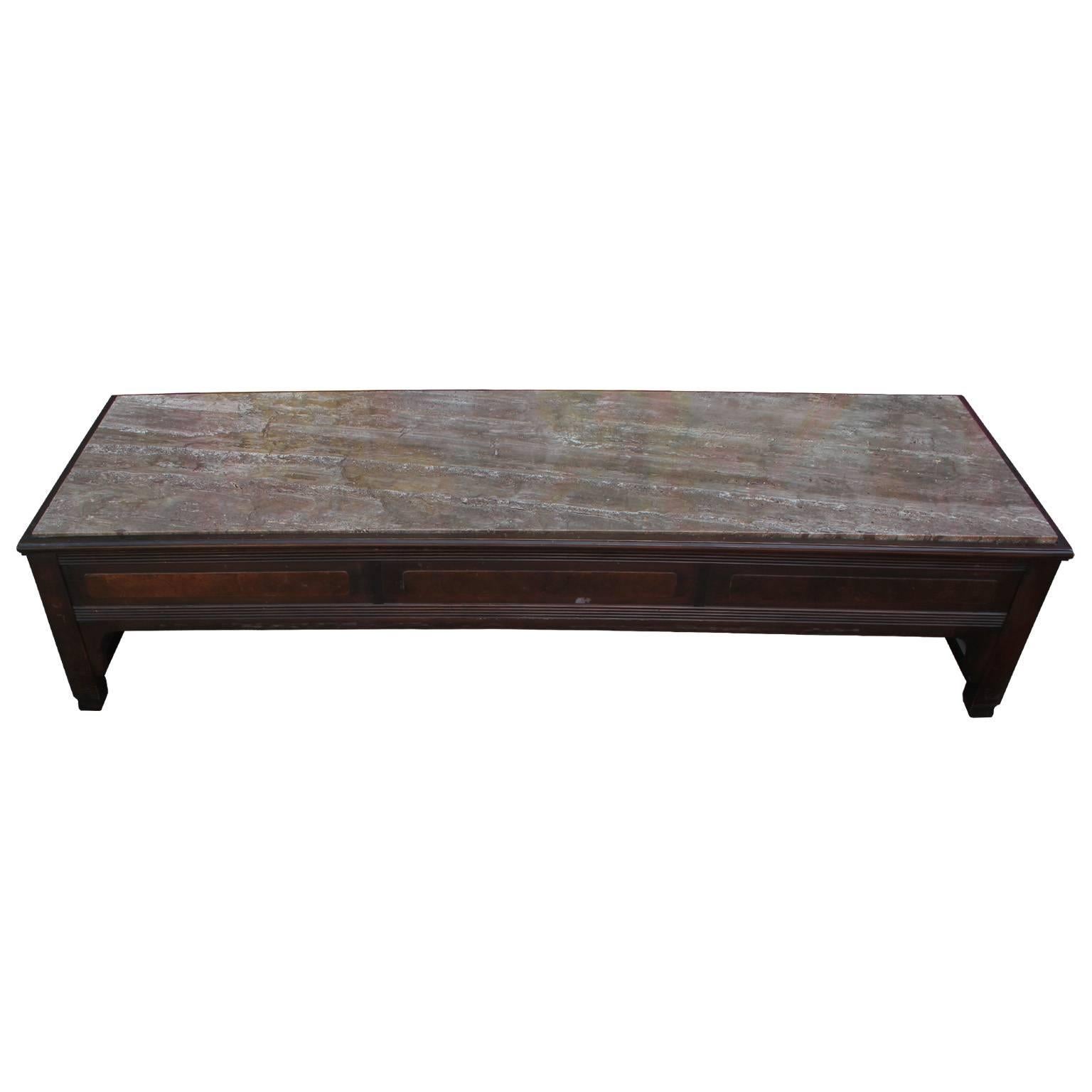 Campaign Modern Widdicomb Brass and Marble Topped Coffee Table with Walnut Base