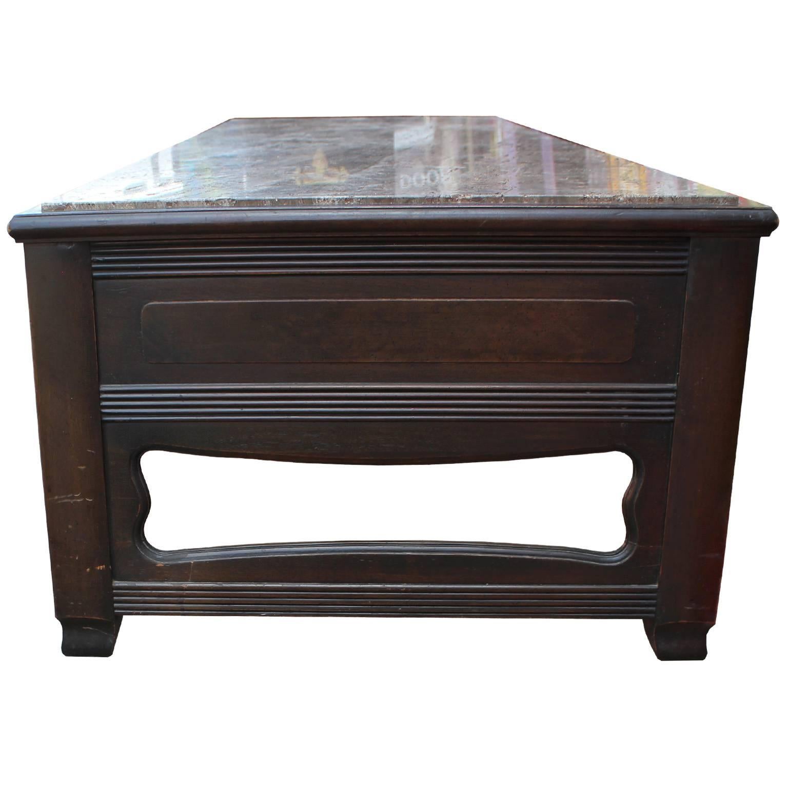 American Modern Widdicomb Brass and Marble Topped Coffee Table with Walnut Base