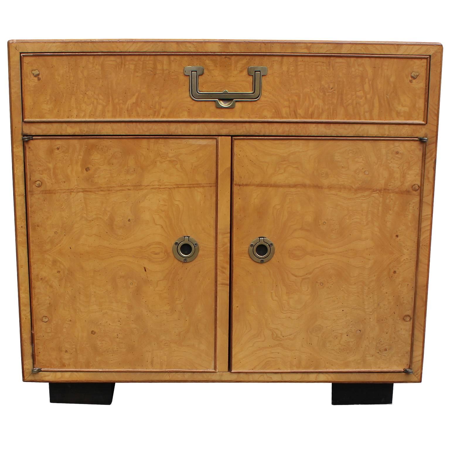 Hollywood Regency Widdicomb Burl and Brass Campaign Style Modern Nightstands
