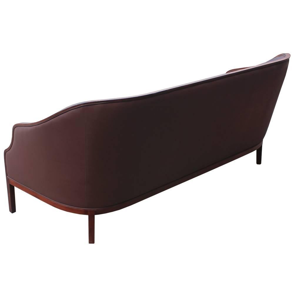American Elegant Brown Leather Sofa by Ward Bennett
