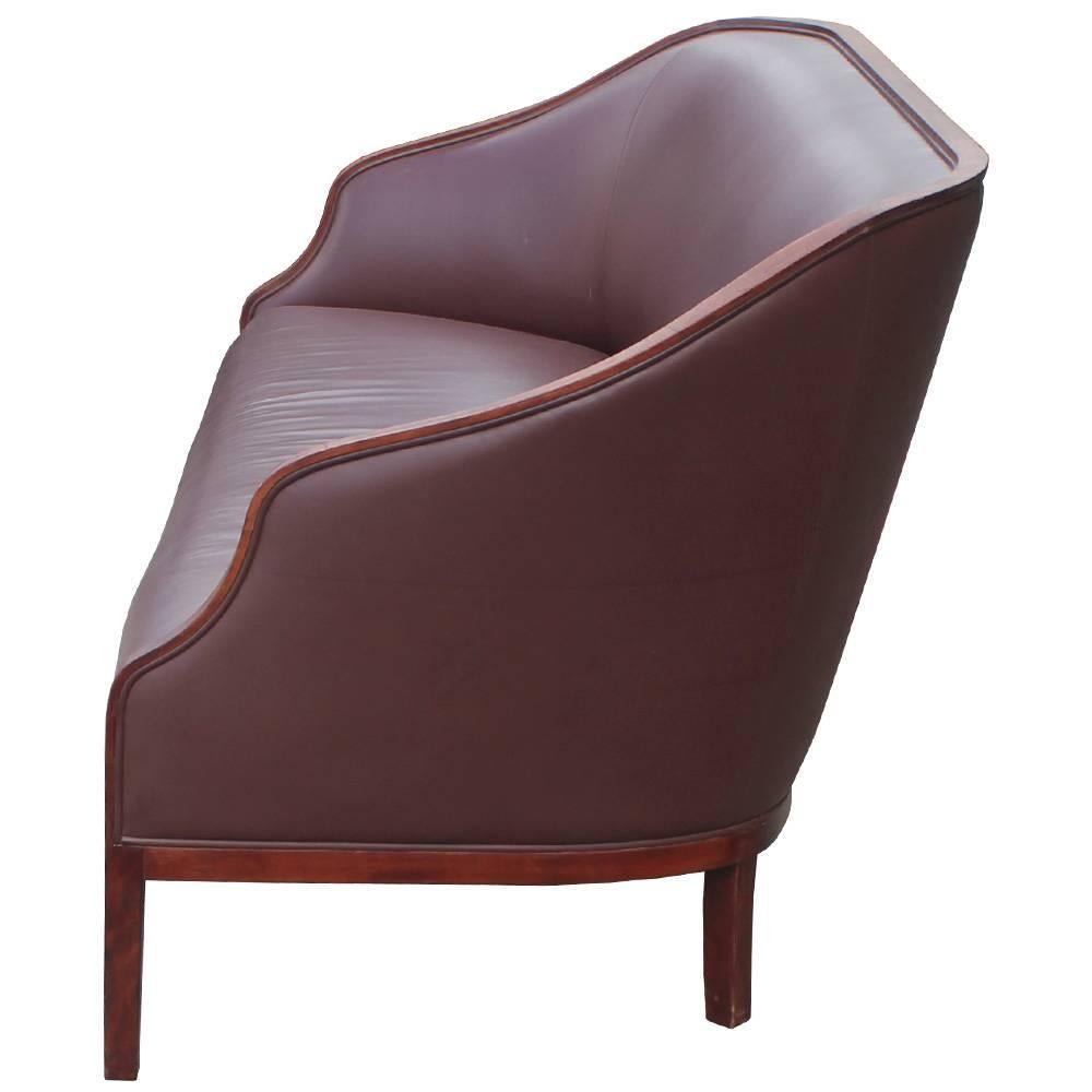 Mid-Century Modern Elegant Brown Leather Sofa by Ward Bennett
