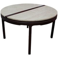 Striking Color Blocked Travertine Dining Table