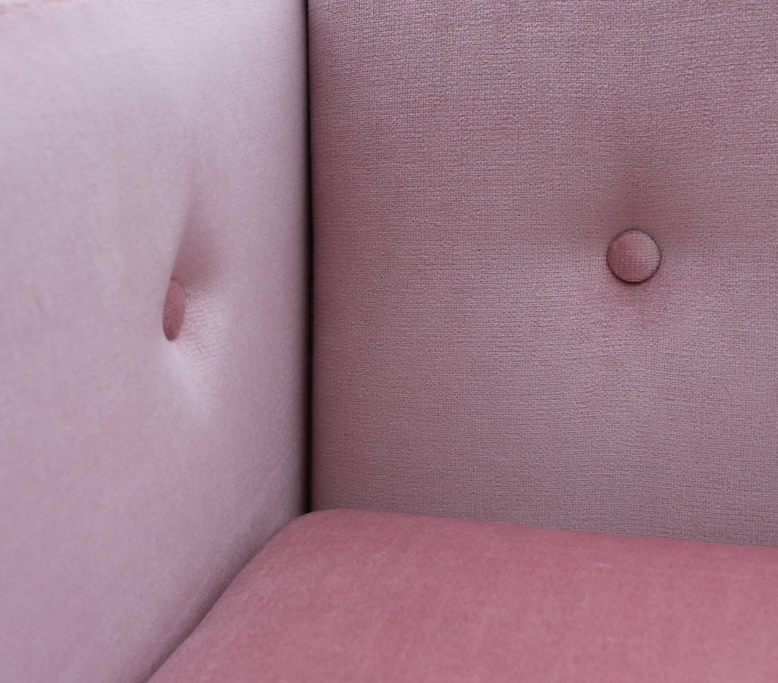 American Exquisite Rosewood Case Sofa in Pale Pink Velvet