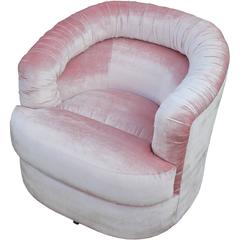 Luxe Pair of Vintage Modern Swivel Lounge Chairs in Pale / Light Pink Velvet