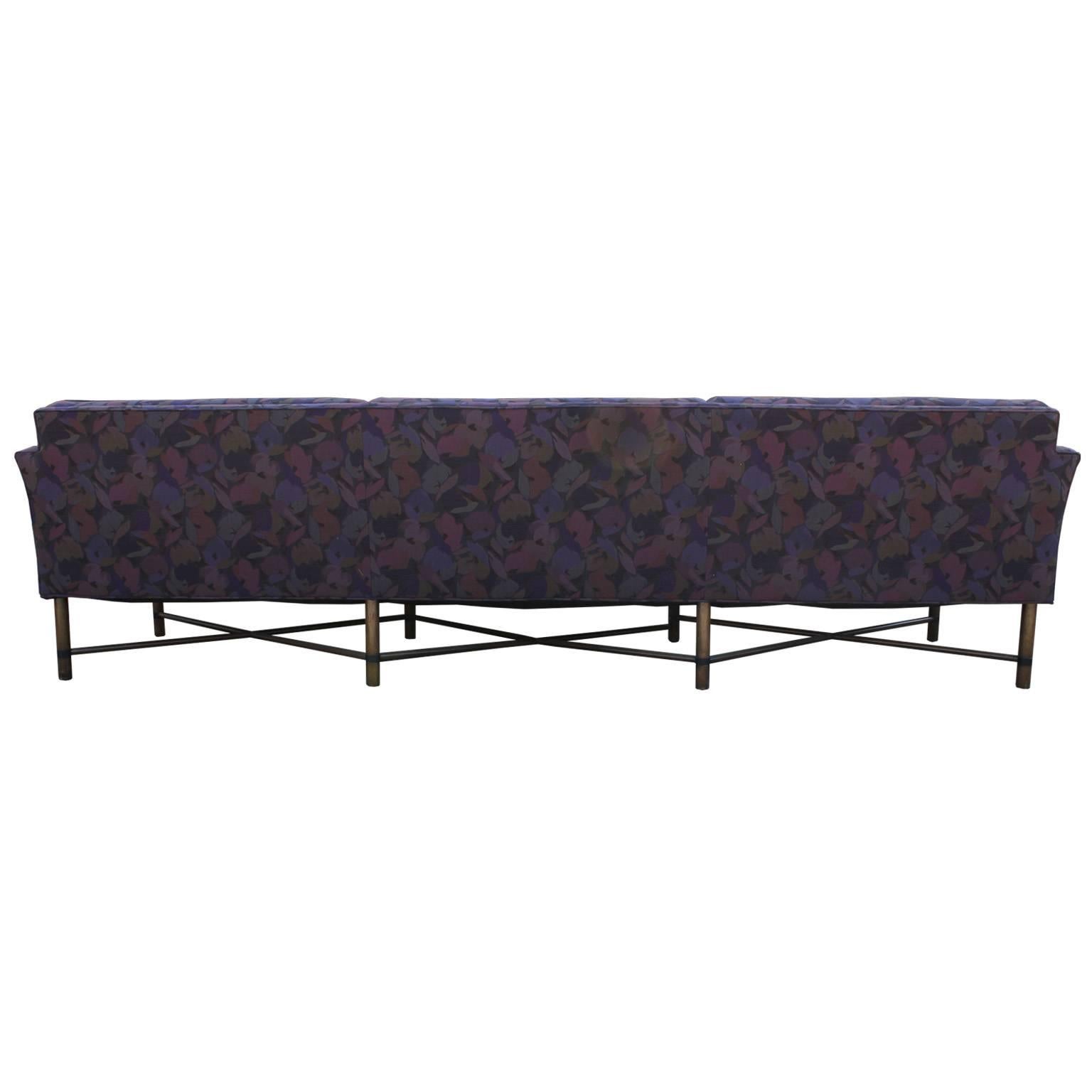 American Harvey Probber Seating Group Vintage Modern Sofa and Loveseat in Purple Floral