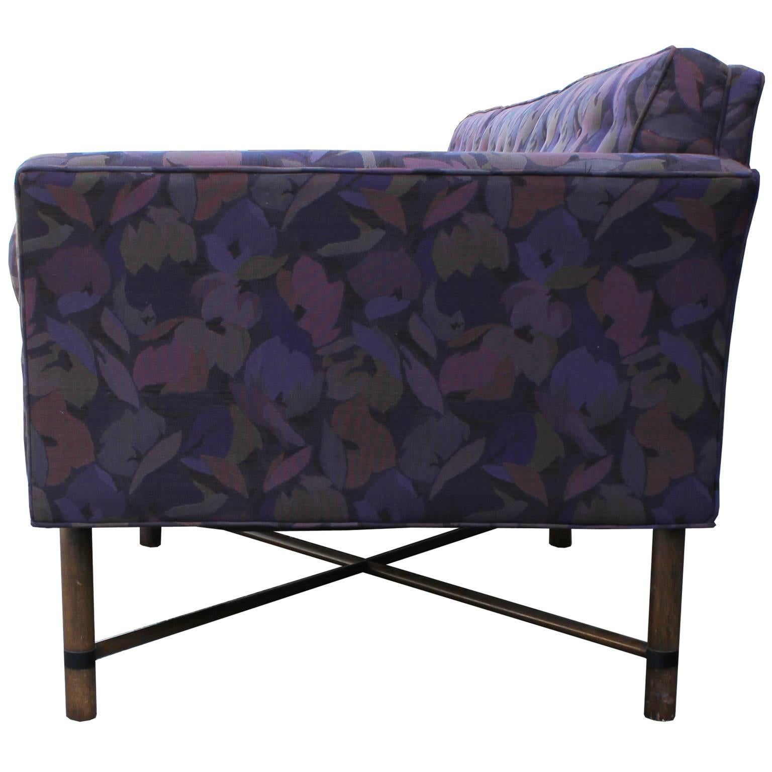 Harvey Probber Seating Group Vintage Modern Sofa and Loveseat in Purple Floral In Good Condition In Houston, TX