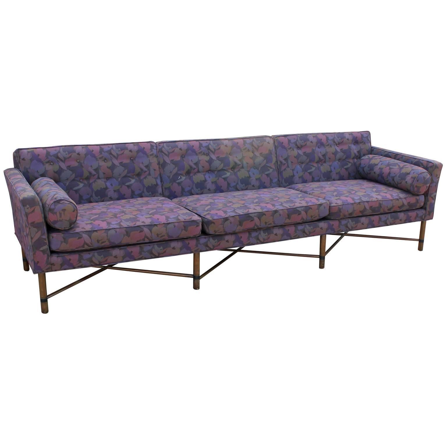 Mid-Century Modern Harvey Probber Seating Group Vintage Modern Sofa and Loveseat in Purple Floral
