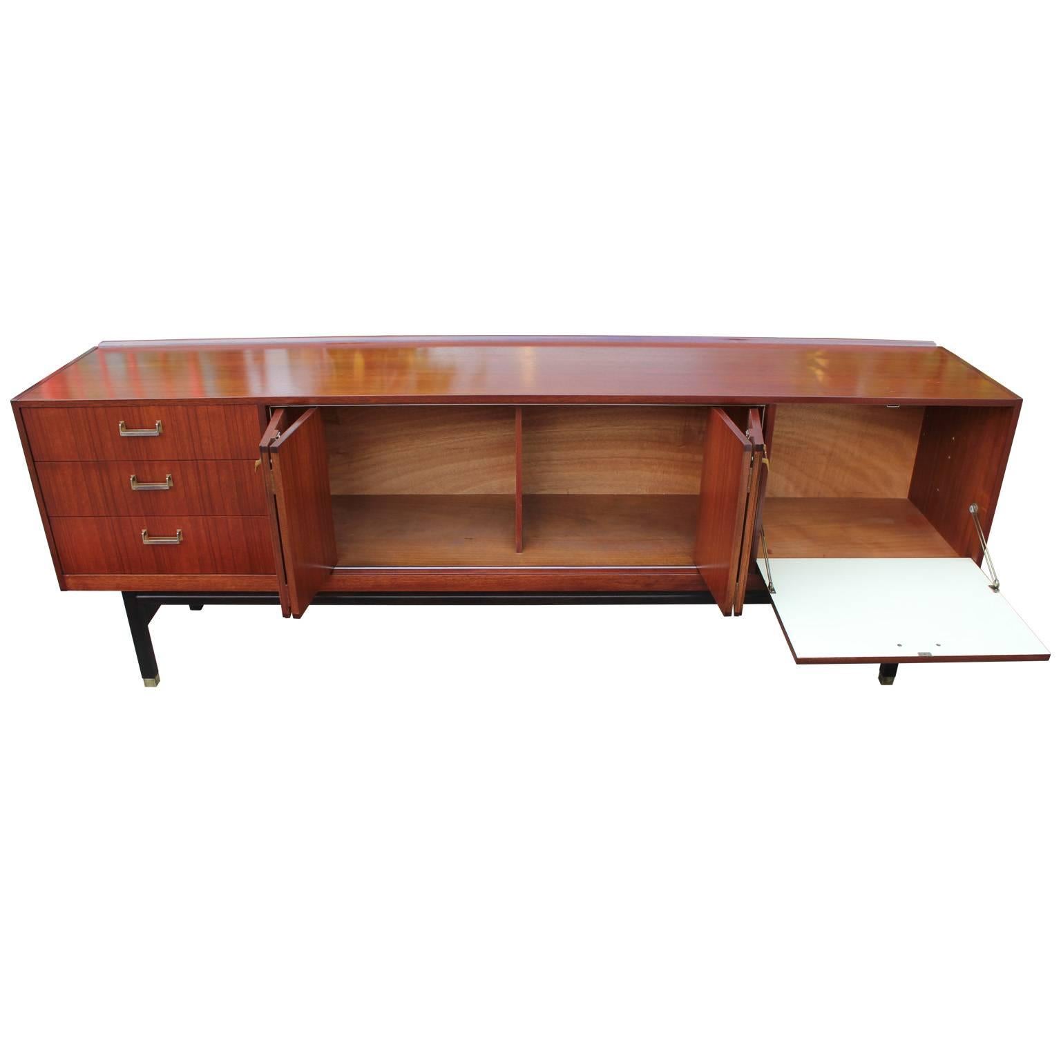 English Elegant Modern Sideboard / Credenza with Brass Hardware and Drop Down Door