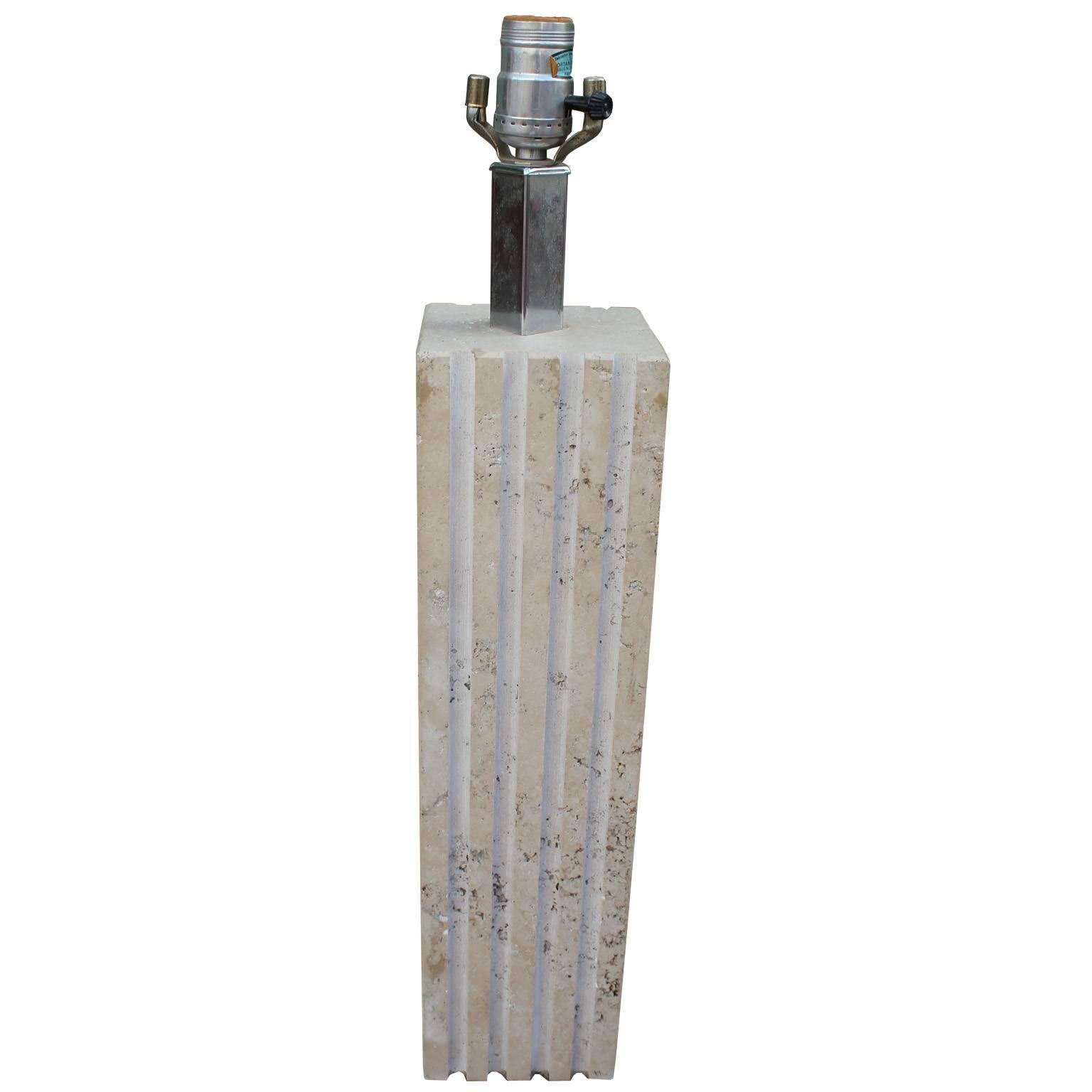 Fluted travertine marble table lamp. Excellent in a modern, Mid-Century or transitional space. By Raymor Italy.