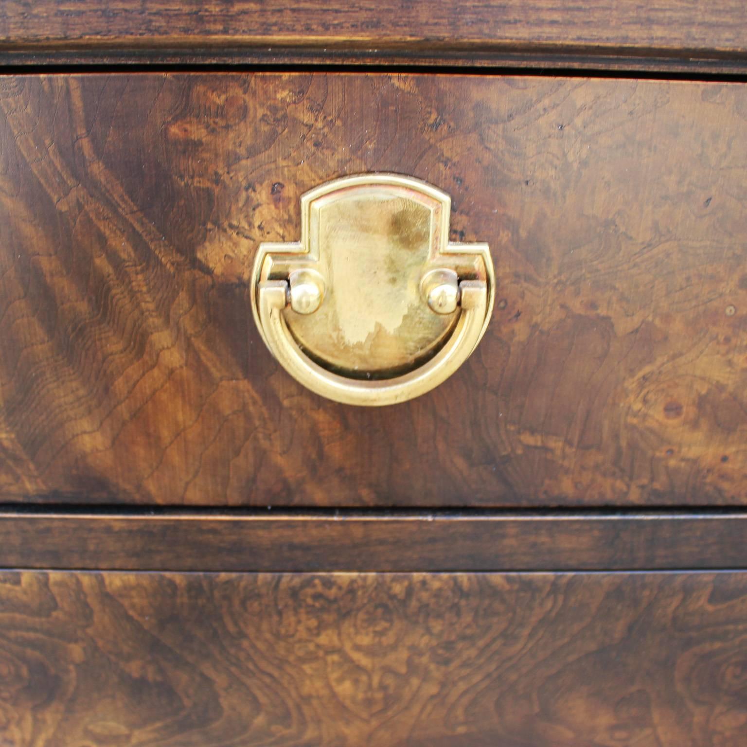 American Glamorous Burl Wood Modern Dresser / Sideboard with Brass Hardware