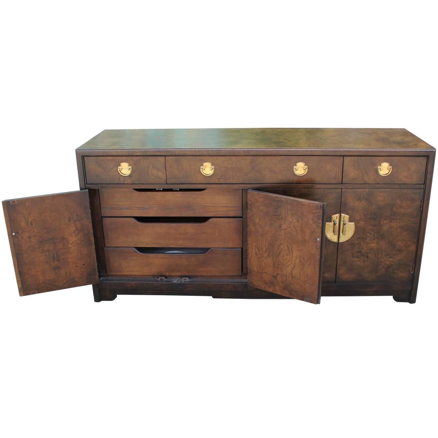 Glamorous Burl Wood Dresser/Sideboard with Brass Hardware For Sale at