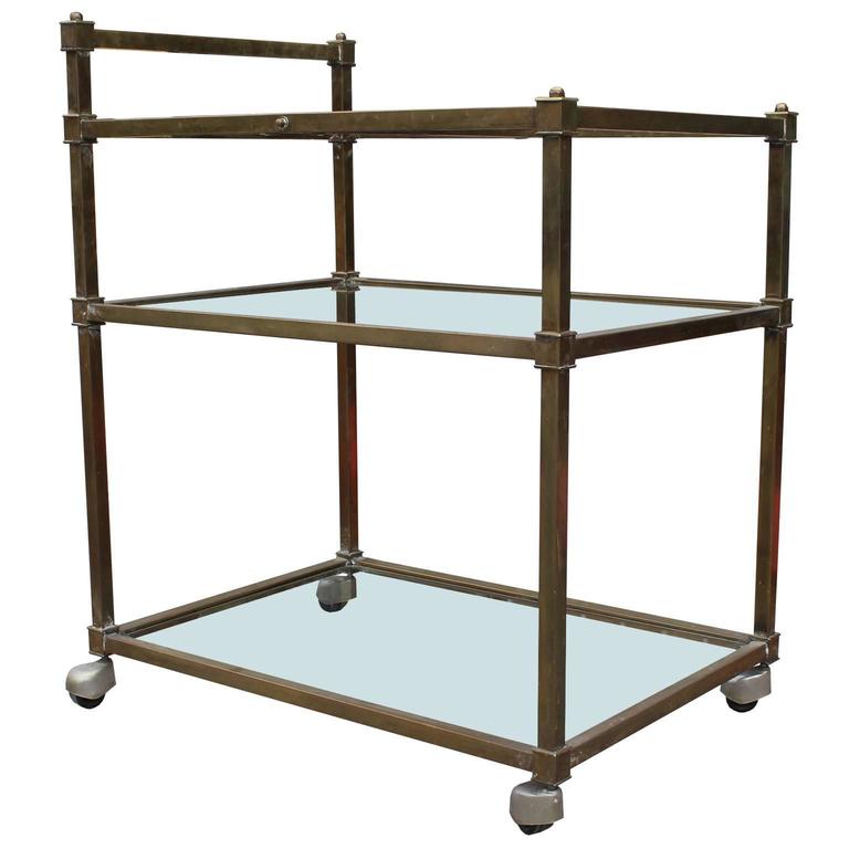 Lovely Modern Brass and Glass Rolling Bar Cart at 1stdibs