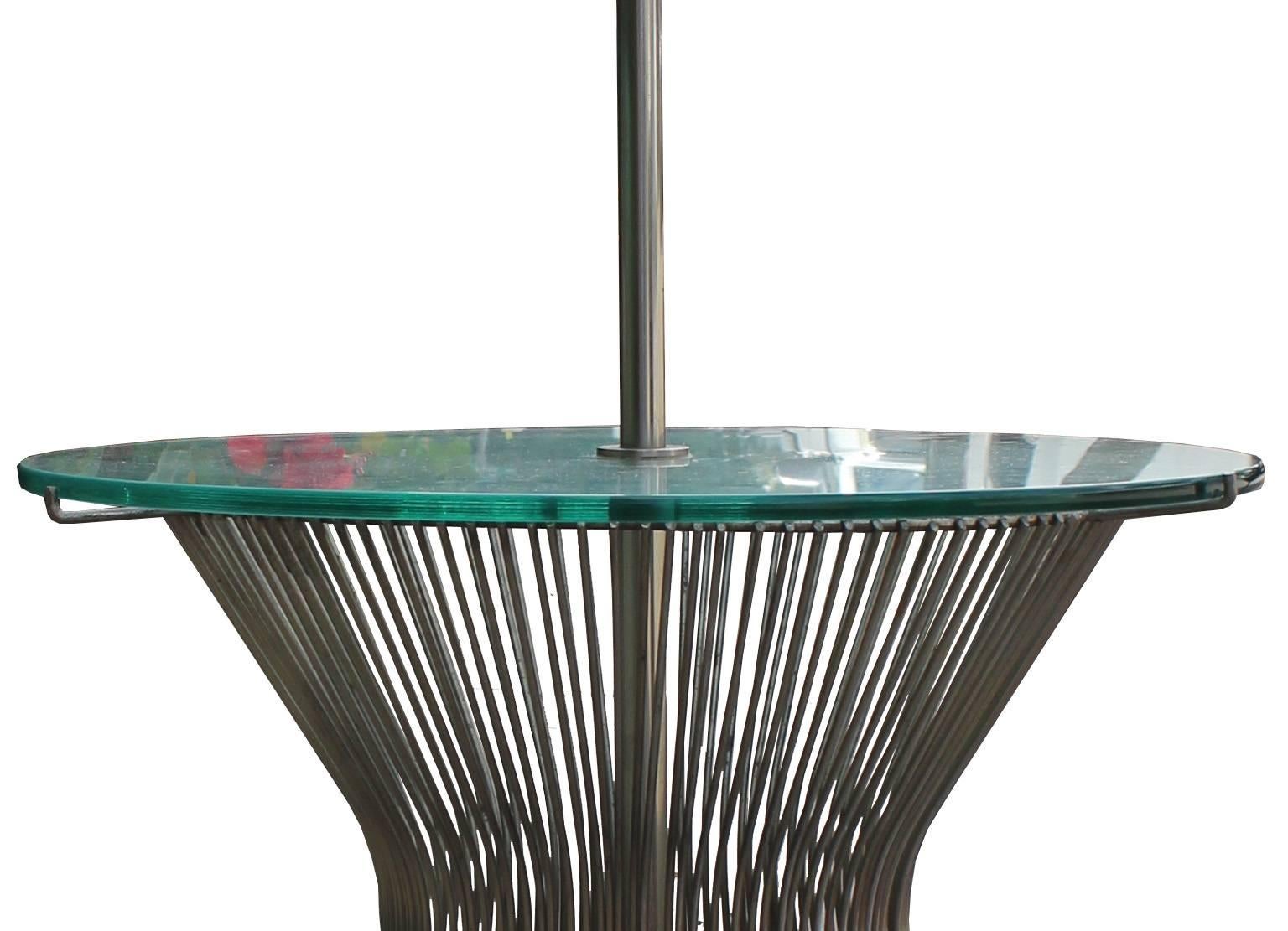 Lamp side table by Laurel in the style of Warren Platner for Knoll. Wire frame base is topped with thick cut-glass.
