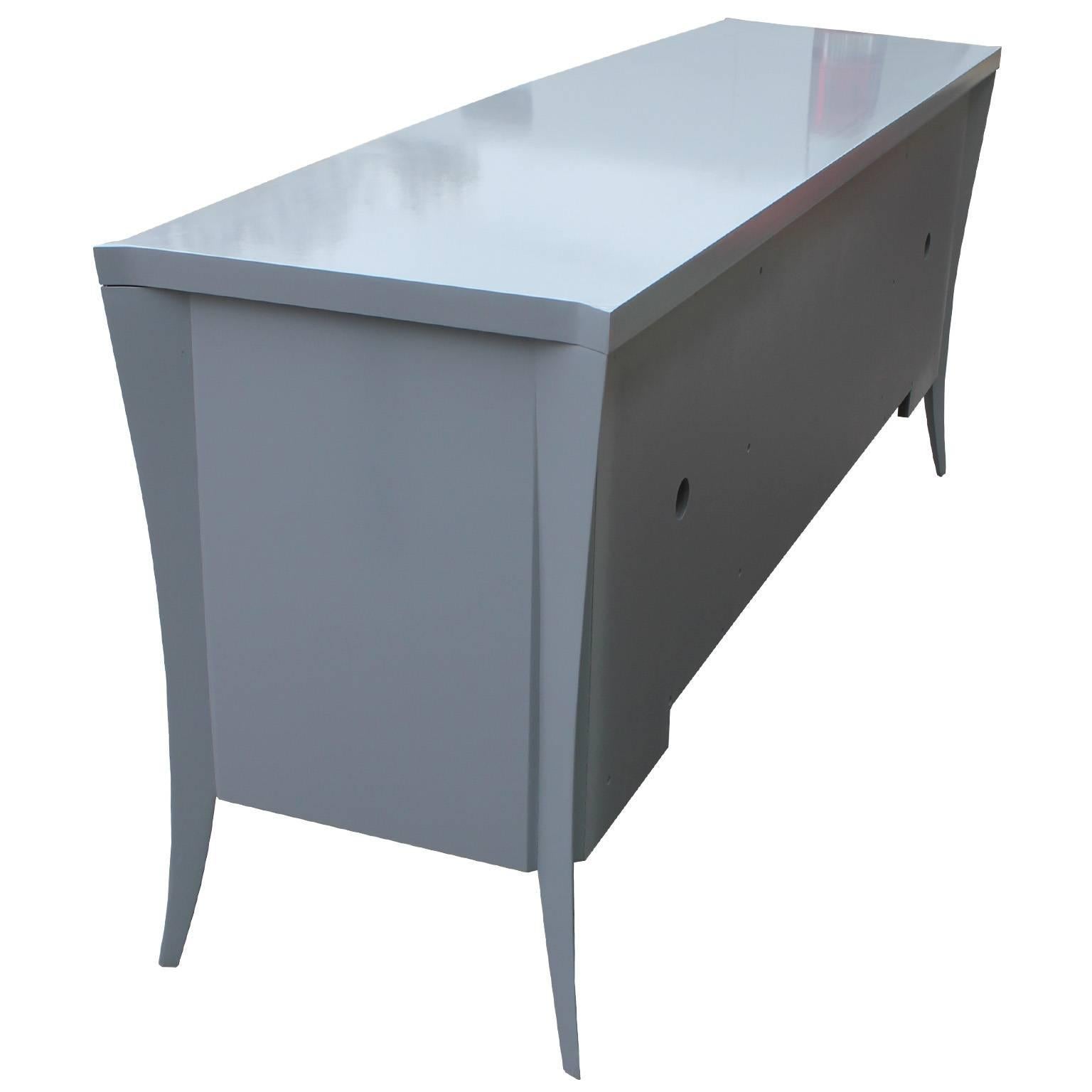 Hollywood Regency Grey Tone Sculptural Lacquered Post Modern Sideboard