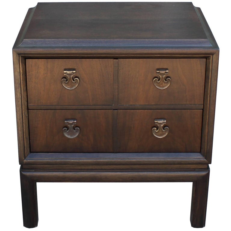 Luxe Single Modern Nightstand In Dark Walnut With Brass Hardware For Sale At 1stdibs