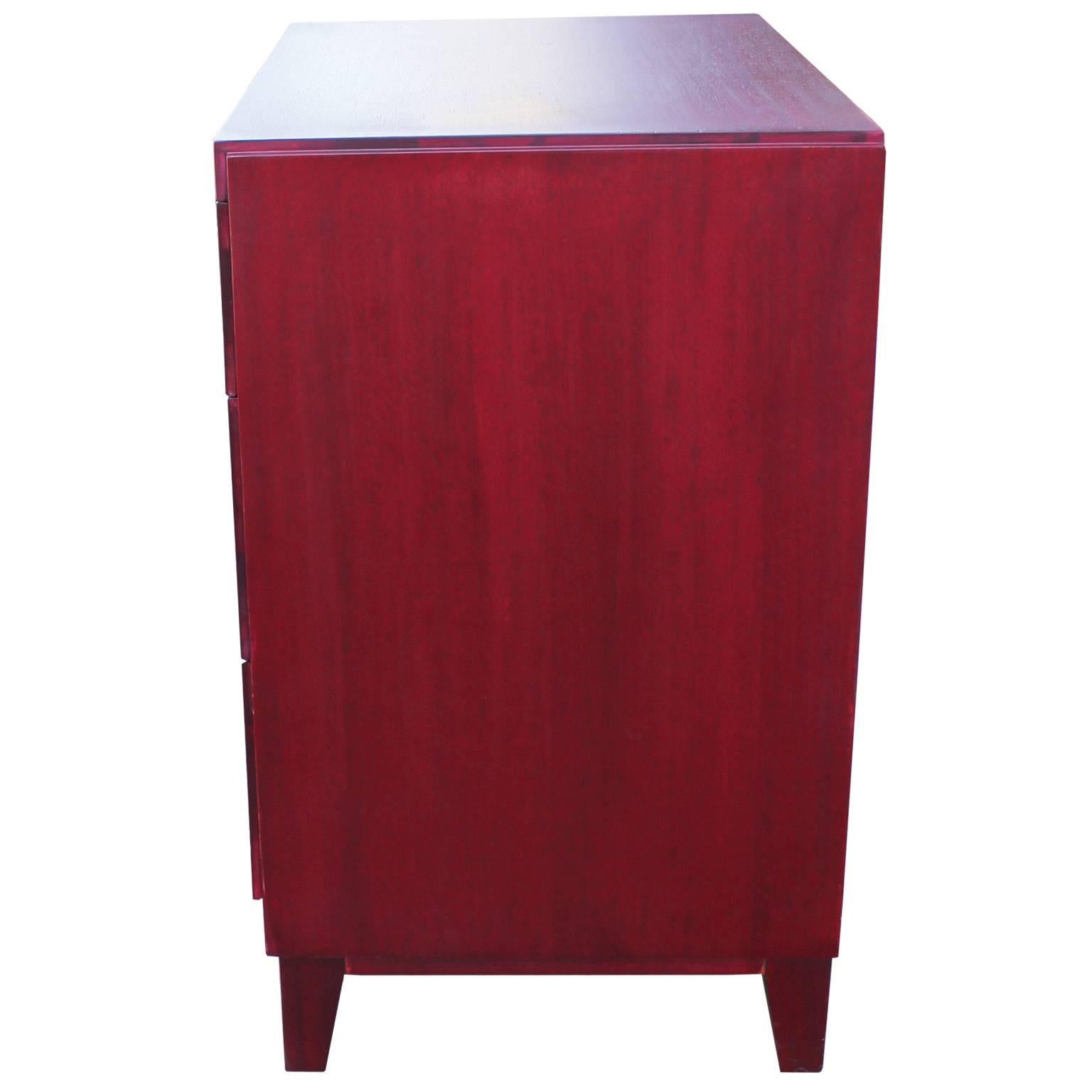 American Striking Red Dyed Chest or Dresser with Brass Hardware