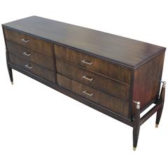 Modern Floating Six Drawer Dresser in Dark Walnut and Sleek Hardware