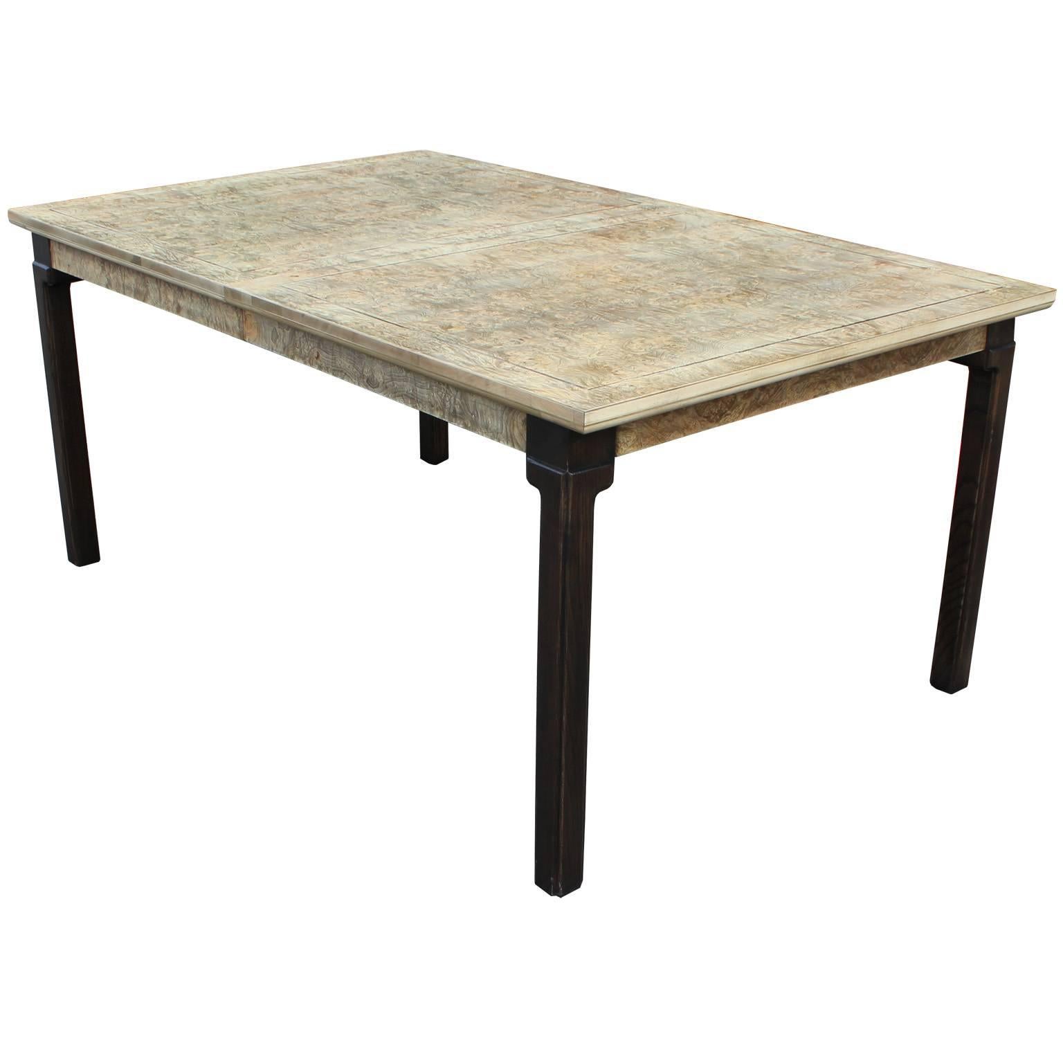 Hollywood Regency Monumental Modern Two Tone Burl Wood Rectangular Dining Table