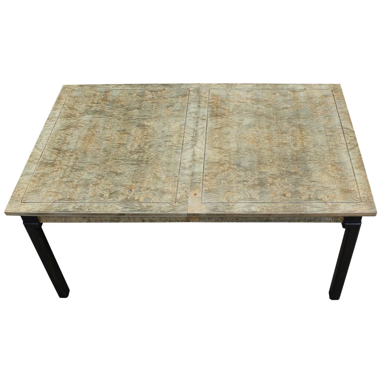 American Monumental Modern Two Tone Burl Wood Rectangular Dining Table