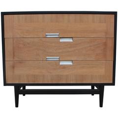 Splendid Pair of Modern Two Tone Matching Modern Walnut Chests with Ebony Shells