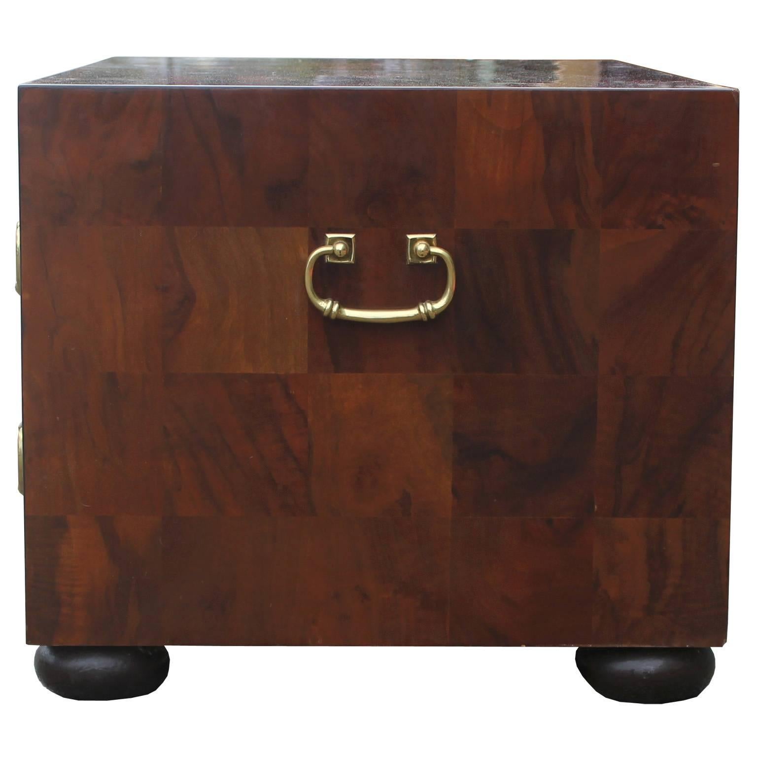 American Modern Checkered Parquetry Low Chest with Brass Hardware