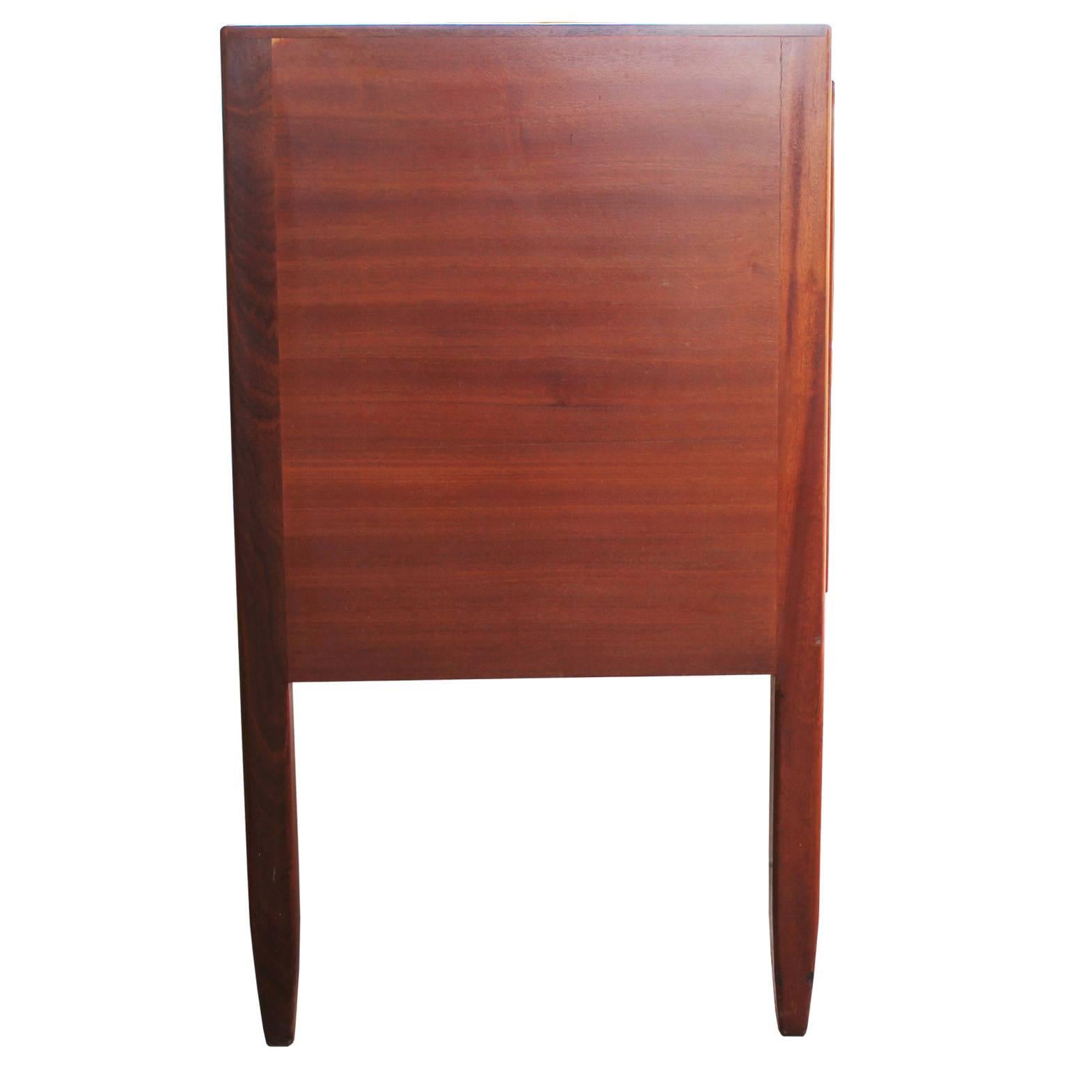 Mid-Century Modern Modern Teak Sideboard or Cabinet with Brass Inlays and Flower Motif
