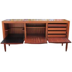 Modern Teak Sideboard or Cabinet with Brass Inlays and Flower Motif