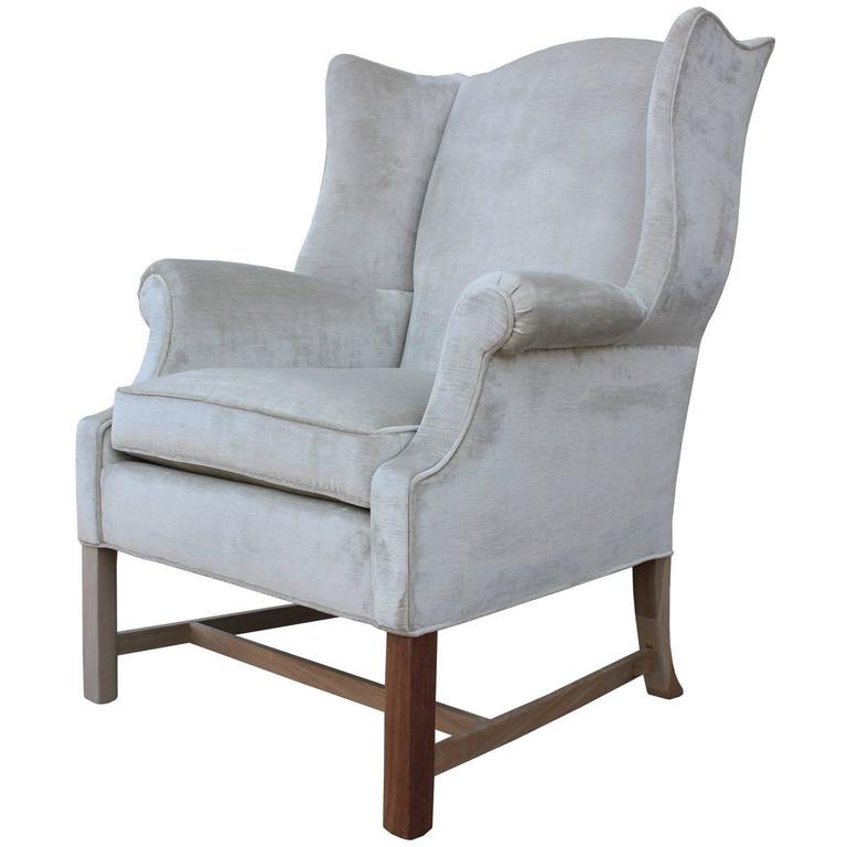 Pair of Modern Sculptural Wingback Lounge Chairs in Grey Silver Velvet For Sale at 1stdibs