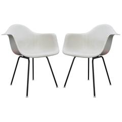 Iconic Pair of Early Eames Fiberglass Modern Bucket Chairs in White