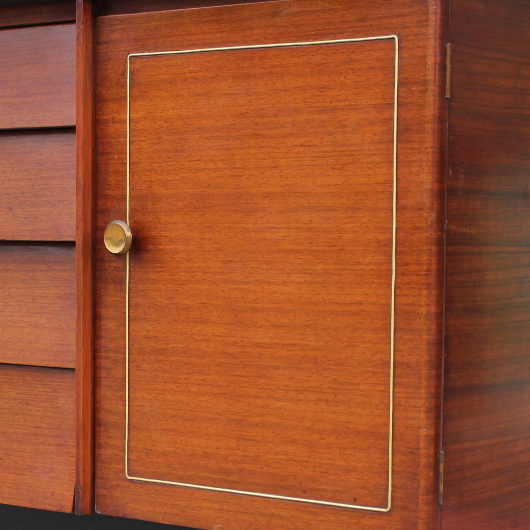 Two Tone Louvered Modern Beautility Sideboard with X-Base and Brass Accents  In Excellent Condition In Houston, TX