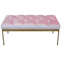 Perfect Deep Tufted Pink and Brass Luxe Bench