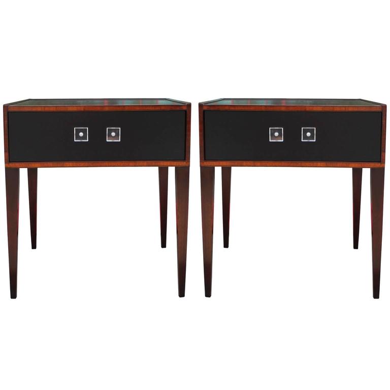 Elegant Pair of Modern Two Tone End Tables / Nightstands with Lucite