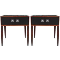 Elegant Pair of Modern Two Tone End Tables / Nightstands with Lucite Pulls
