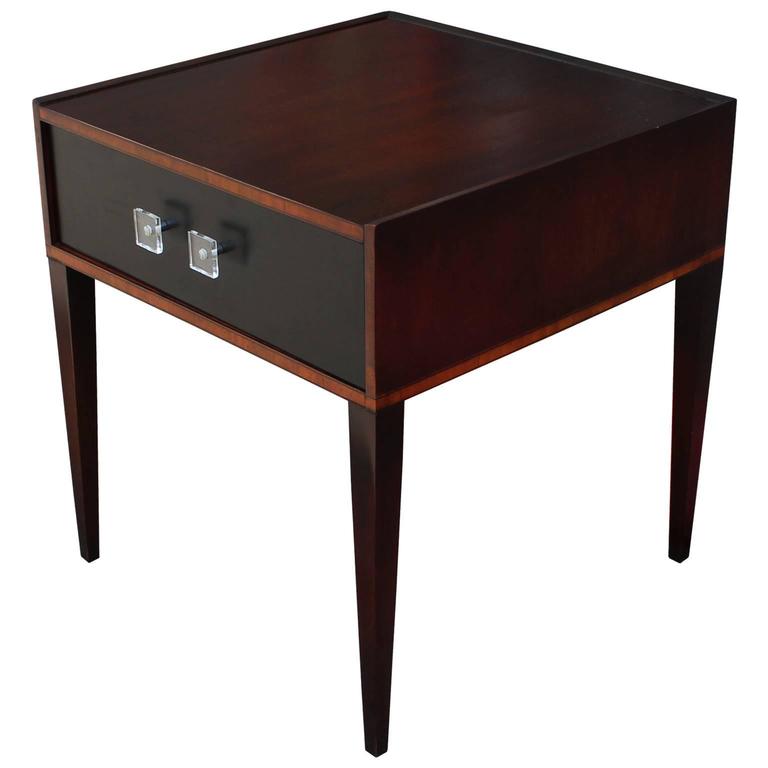 Elegant Pair of Modern Two Tone End Tables / Nightstands with Lucite