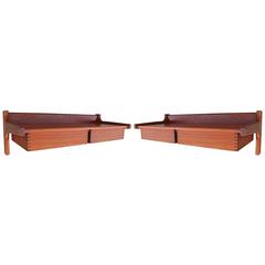 Pair of Danish Teak Modern Floating Wall Shelves or Nightstands with Drawers