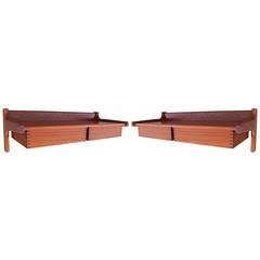 Pair of Danish Teak Modern Floating Wall Shelves or Nightstands with Drawers