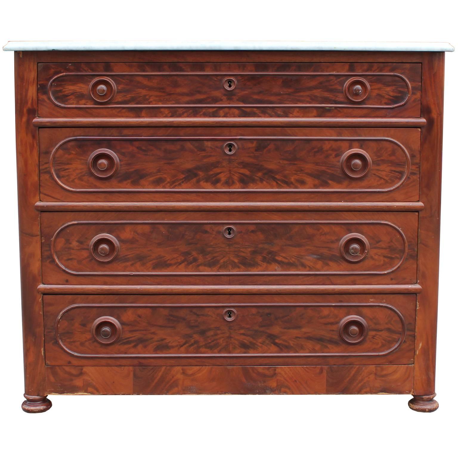 Victorian Carrara Marble with Bold Flamed Grain Four-Drawer Chest