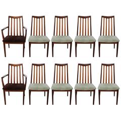 Vintage Set of Ten Teak Danish Style Modern Dining Chairs