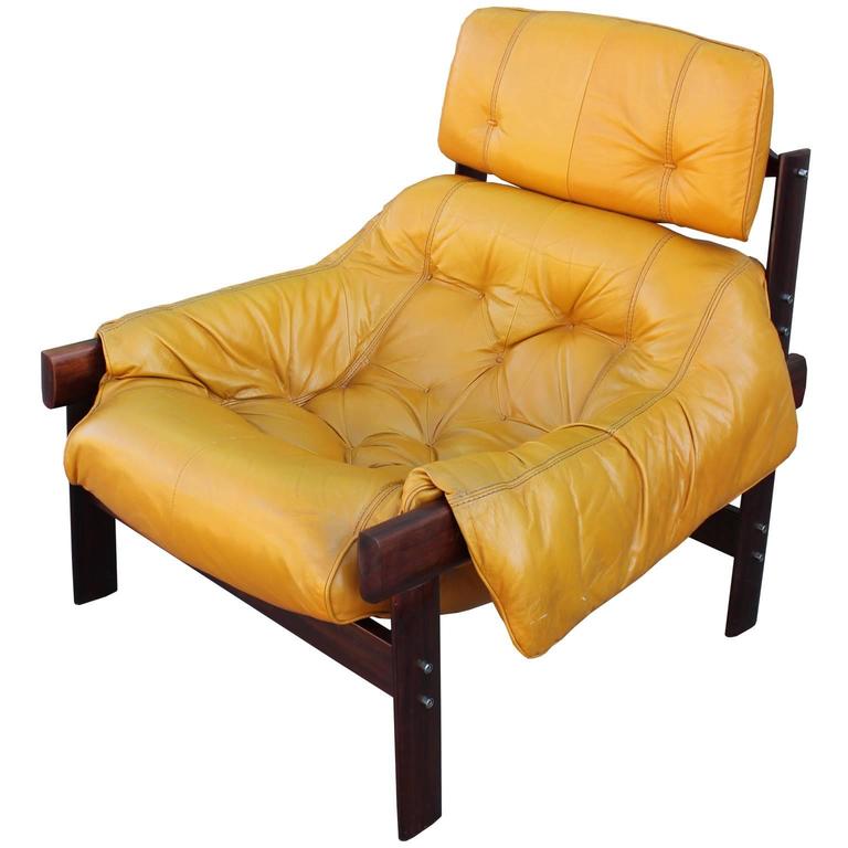 Percival Lafer Brazilian Mustard Yellow Lounge Chair with Ottoman at 1stDibs