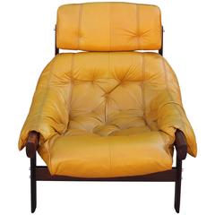 Percival Lafer Brazilian Mustard Yellow Lounge Chair with Ottoman