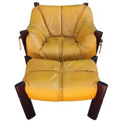 Percival Lafer Brazilian Mustard Yellow Lounge Chair with Ottoman