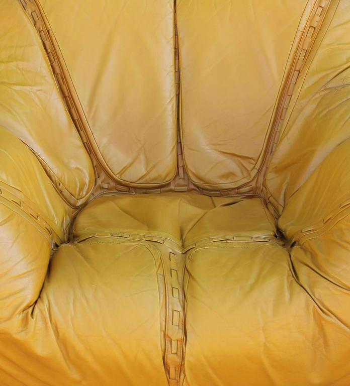 Percival Lafer Brazilian Mustard Yellow Lounge Chair with Ottoman at