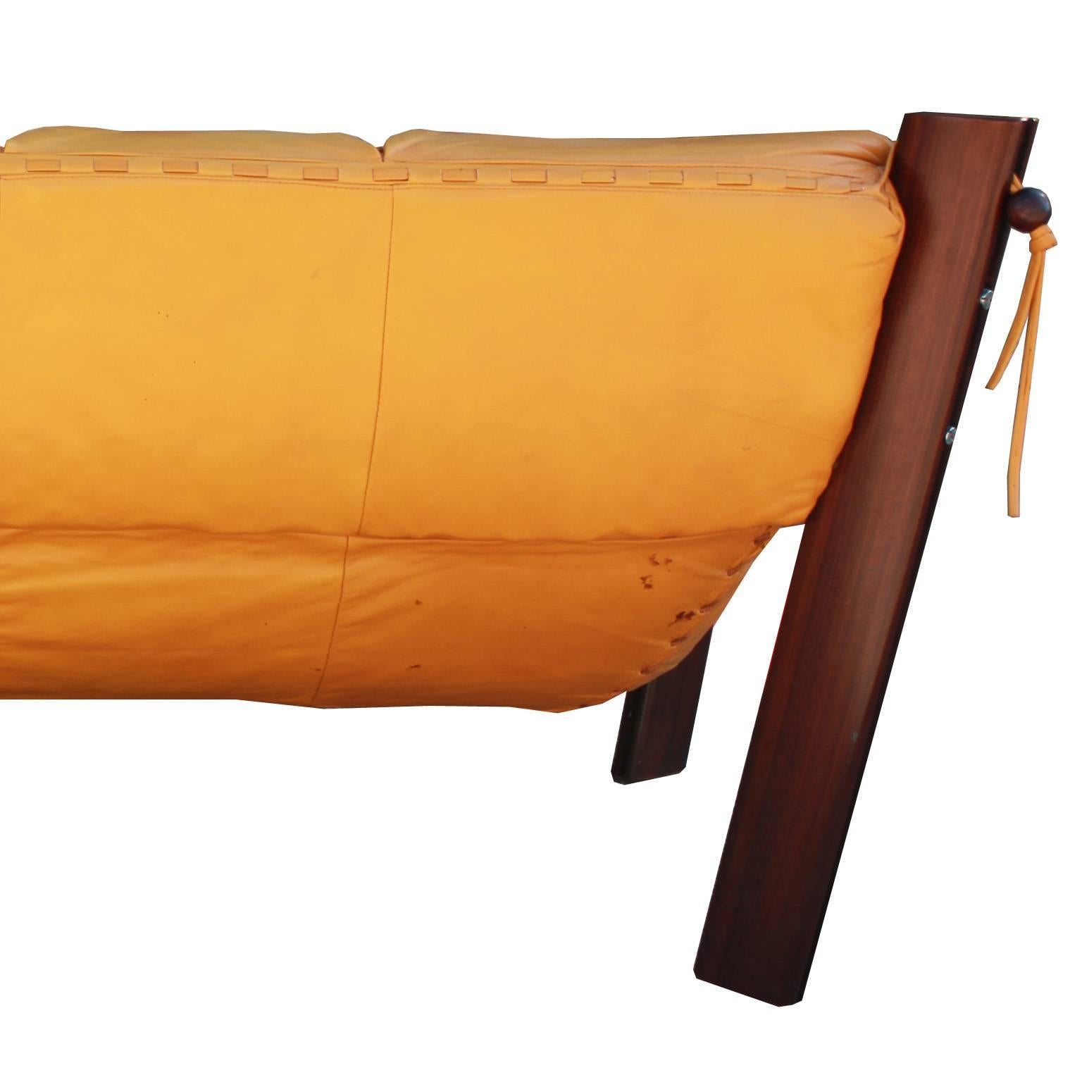 yellow leather loveseat