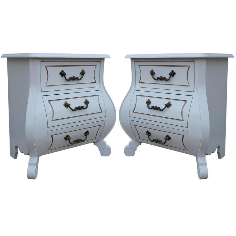 White Pair of Modern Bombay Chest/Nightstands with Brass Hardware at 1stdibs