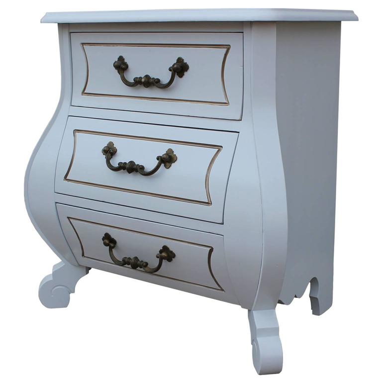 White Pair of Modern Bombay Chest/Nightstands with Brass Hardware at