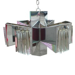 Modern Chrome Lucite Italian Pendant Light or Chandelier