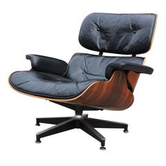 Vintage Rosewood Eames Modern Lounge Chair Black Leather