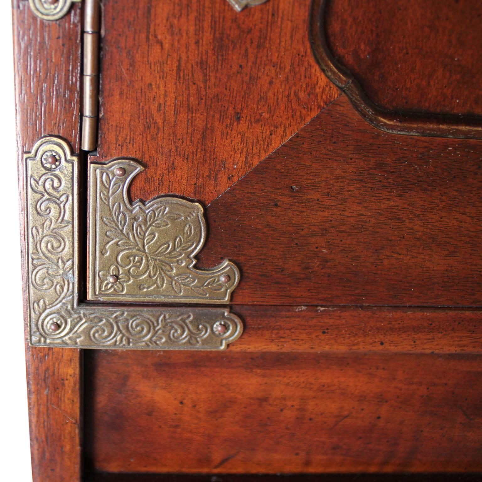 Hollywood Regency Large Modern Henredon Walnut Cabinet Wardrobe with Brass Asian Detailing