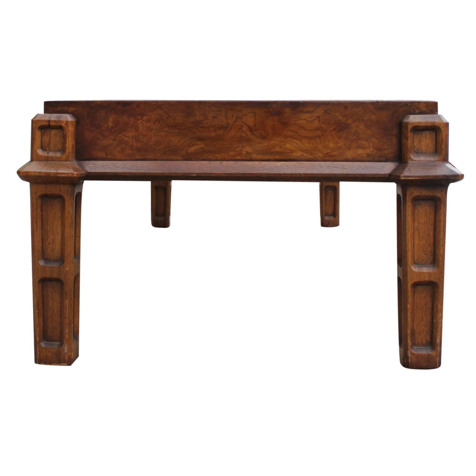 North American Modern Burl Coffee Table with Square Glass Inserts