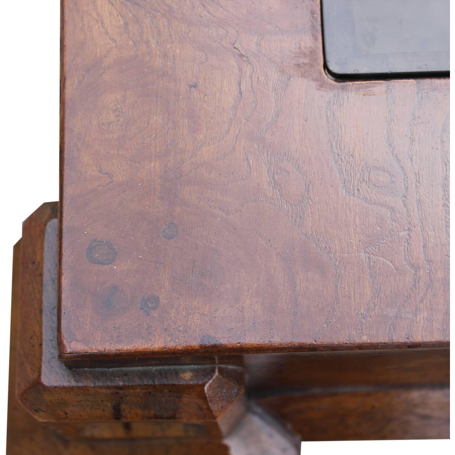 Late 20th Century Modern Burl Coffee Table with Square Glass Inserts